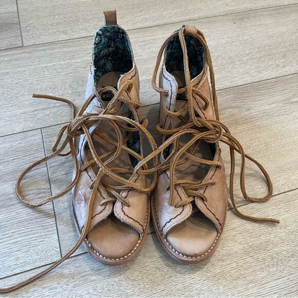 Freebird by Steven Peace Shoe Sandal Lace Up Leather Natural Women’s Size 9 - Picture 5 of 10